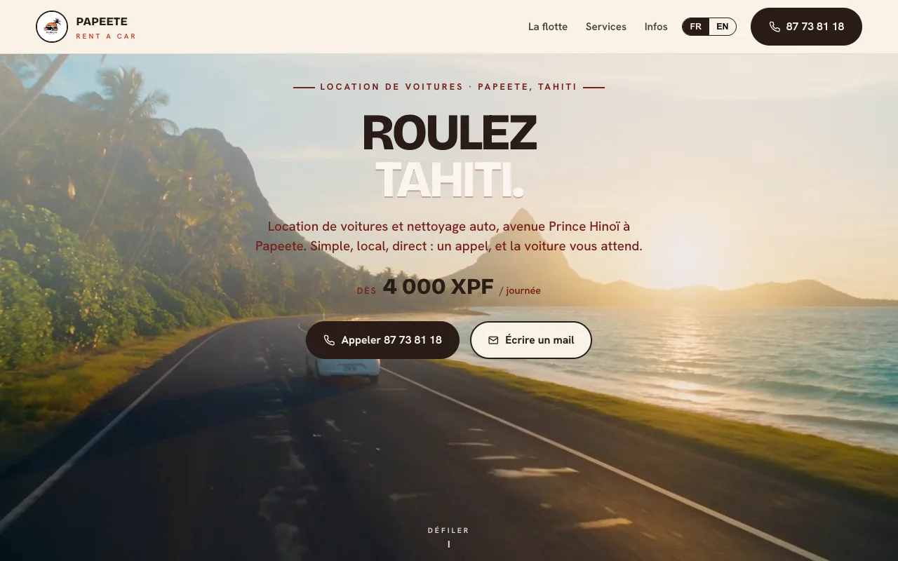 Site Papeete Rent a Car — location de voitures à Tahiti