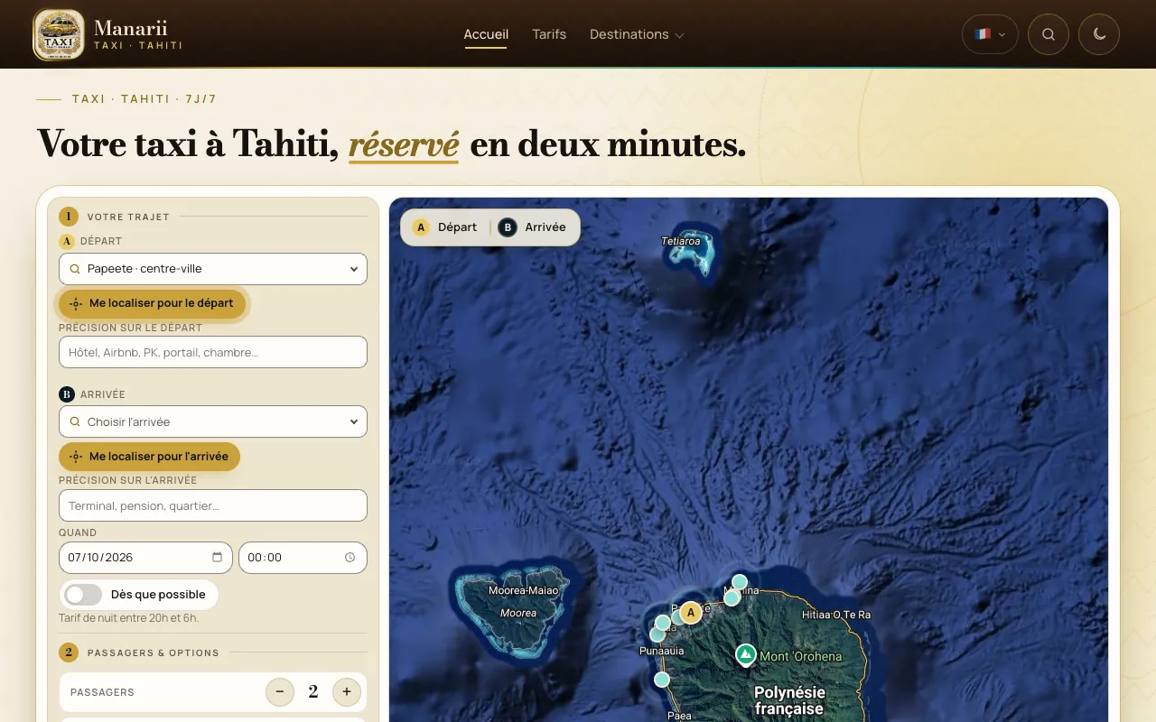 Site Taxi Manarii Tahiti — réservation de taxi en ligne à Tahiti